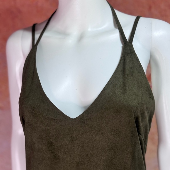 NWOT Olive Green Faux Suede Slip Dress - Picture 5 of 11